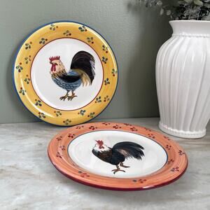Milson & Louis Pottery Hand Painted Rooster Plates - Farmhouse Kitchen